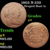 1802 S-230 Draped Bust Large Cent 1c Grades g, good