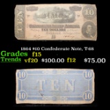 1864 $10 Confederate Note, T-68 Grades f+