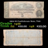 1864 $5 Confederate Note, T-69 Grades vg+