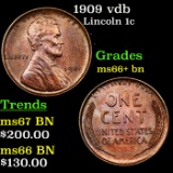 1909 vdb Lincoln Cent 1c Grades GEM++ BN