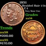 1851 Braided Hair Half Cent 1/2c Grades Choice AU/BU Slider