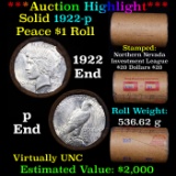 ***Auction Highlight*** AU/BU Slider Northern Nevada Shotgun Solid Date Peace $1 Roll 1922-p Virtual