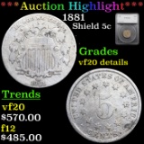 ***Auction Highlight*** 1881 Shield Nickel 5c Graded vf20 details By SEGS (fc)