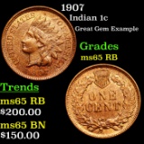 1907 Indian Cent 1c Grades GEM Unc RB