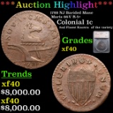 ***Auction Highlight*** 1788 NJ Barided Mane Maris 66-V R-5+ Colonial Cent 1c Graded xf40 By SEGS (f