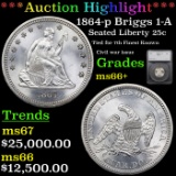 *HIGHLIGHT OF NIGHT* 1864-p Briggs 1-A Seated Liberty Quarter 25c Graded ms66+ By SEGS (fc)