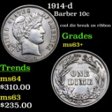 1914-d Barber Dime 10c Grades Select+ Unc