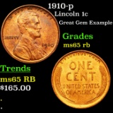 1910-p Lincoln Cent 1c Grades GEM Unc RB