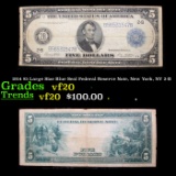 1914 $5 Large Size Blue Seal Federal Reserve Note, New York, NY 2-B Grades vf, very fine