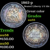 1862-p Seated Liberty Half Dime 1/2 10c Grades Choice AU