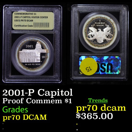 Proof 2001-P Capitol Modern Commem Dollar $1 Graded GEM++ Proof Deep Cameo by USCG