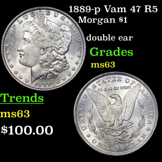 1889-p Vam 47 R5 Morgan Dollar $1 Grades Select Unc
