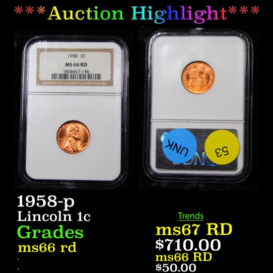***Auction Highlight*** NGC 1958-p Lincoln Cent 1c Graded ms66 rd By NGC (fc)