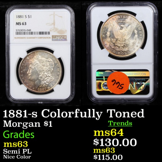 NGC 1881-s Colorfully Toned Morgan Dollar $1 Graded ms63 By NGC