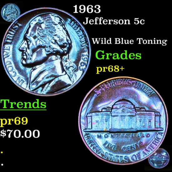 Proof 1963 Jefferson Nickel 5c Grades GEM++ Proof