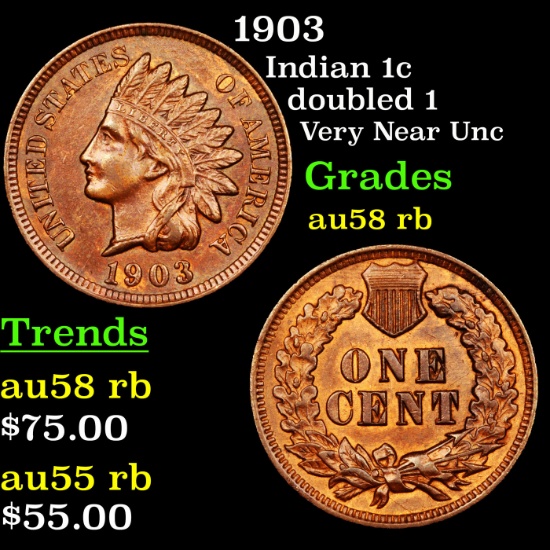 1903 Indian Cent 1c Grades au/bu Silder RB