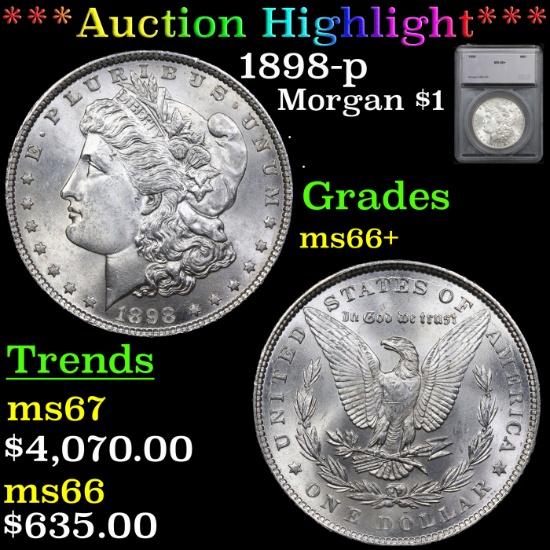 ***Auction Highlight*** 1898-p Morgan Dollar $1 Graded ms66+ By SEGS (fc)
