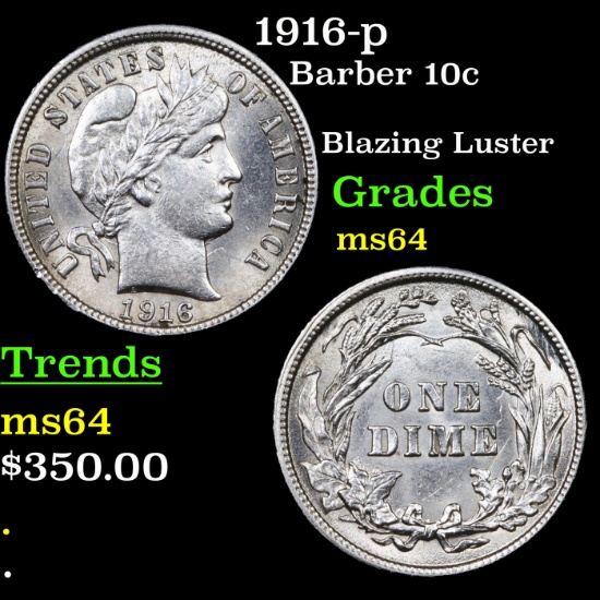 1916-p Barber Dime 10c Grades Choice Unc