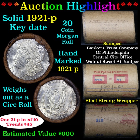 ***Auction Highlight*** Full solid date 1921-p Morgan silver $1 roll, 20 coins (fc)