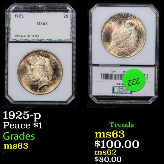 1925-p Peace Dollar $1 Graded By PCI