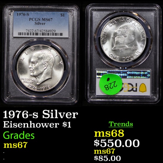PCGS 1976-s Silver Eisenhower Dollar $1 Graded ms67 By PCGS