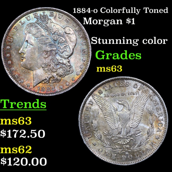 1884-o Colorfully Toned Morgan Dollar $1 Grades Select Unc