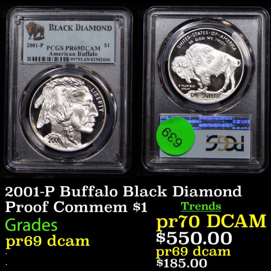 Proof 2001-P Buffalo Black Diamond Modern Commem Dollar $1 Graded pr69 dcam By PCGS