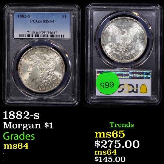 PCGS 1882-s Morgan Dollar $1 Graded ms64 By PCGS