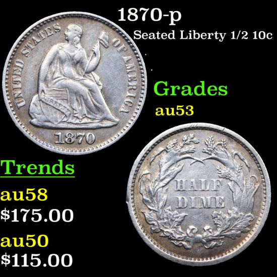 1870-p Seated Liberty Half Dime 1/2 10c Grades Select AU