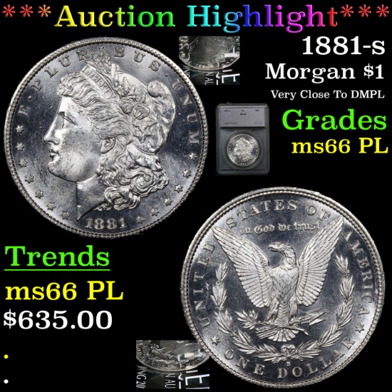 ***Auction Highlight*** 1881-s Morgan Dollar $1 Graded ms66 PL By SEGS (fc)