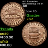 1837 Executive Financiering HT 34 Hard Times Token 1c Grades xf+