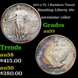 1917-s Ty I Rainbow Toned Standing Liberty Quarter 25c Grades Select AU