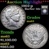 ***Auction Highlight*** 1902-p Barber Half Dollars 50c Graded Select Unc By USCG (fc)