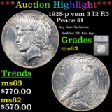 ***Auction Highlight*** 1928-p vam 3 I2 R5 Peace Dollar $1 Graded ms63 By SEGS (fc)