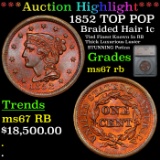 *HIGHLIGHT OF THE NIGHT* 1852 TOP POP Braided Hair Large Cent 1c Graded ms67 rb By SEGS (fc)