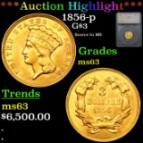 ***Auction Highlight*** 1856-p Three Dollar Gold 3 Graded ms63 By SEGS (fc)