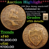 ***Auction Highlight*** 1787 New Jersey maris 64-T Colonial Cent 1c Graded vf35 details By SEGS (fc)