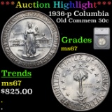 ***Auction Highlight*** 1936-p Columbia Old Commem Half Dollar 50c Graded ms67 By SEGS (fc)