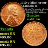 1910-p Mint error Lincoln Cent 1c Grades Select+ Unc BN