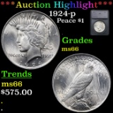 ***Auction Highlight*** 1924-p Peace Dollar $1 Graded ms66 By SEGS (fc)