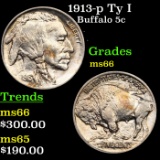 1913-p Ty I Buffalo Nickel 5c Grades GEM+ Unc