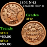1852 N-12 Braided Hair Large Cent 1c Grades xf