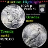 ***Auction Highlight*** 1926-p Peace Dollar $1 Graded GEM Unc By USCG (fc)
