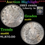***Auction Highlight*** 1883 cents Liberty Nickel 5c Graded GEM+ Unc By USCG (fc)