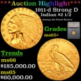 ***Auction Highlight*** 1911-d Strong D Gold Indian Quarter Eagle $2 1/2 Graded ms65+ By SEGS (fc)