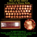 ***Auction Highlight*** Box of 50 Rolls of 2003-d Gem Unc Lincoln Cents 1c, 50 Coins Each 2500 Coins