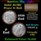 ***Auction Highlight*** AU/BU Slider Shotgun Nevada Invest & Trust Co Peace $1 Roll 1926 & P Ends Vi
