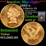 **HIGHLIGHT OF MONTH* PCGS 1882-s Gold Liberty Half Eagle $5 Graded ms62 pl By PCGS (fc)