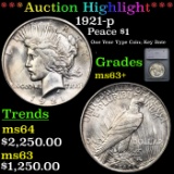 ***Auction Highlight*** 1921-p Peace Dollar $1 Graded ms63+ By SEGS (fc)