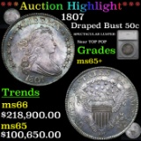 ***Auction Highlight*** 1807 Draped Bust Half Dollar 50c Graded ms65+ By SEGS (fc)